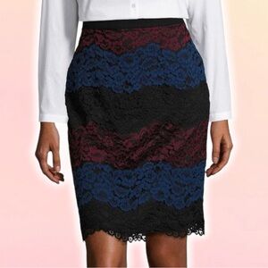 KARL LAGERFELD Tiered Lace Pencil Skirt Burgundy, Blue, Black sz 12